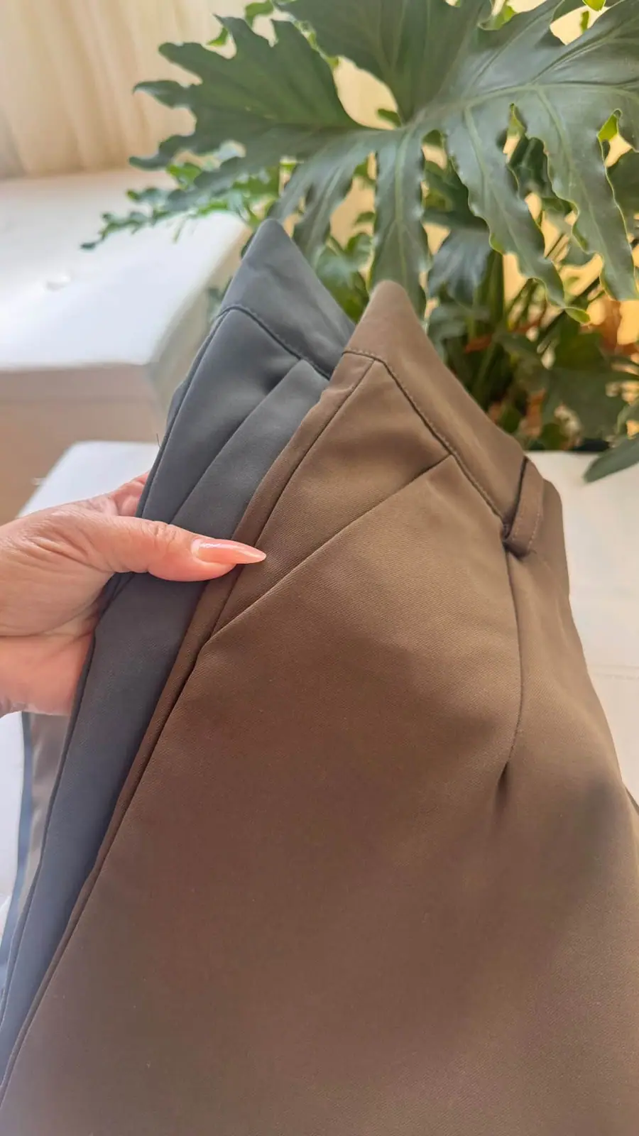 Close-up of a slant pocket and front pleat
